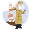 Elderly lighthouse keeper. Old sailor. Illustration for internet and mobile website