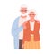 Elderly love couple hugging. Smiling grandpa and granny in modern outfit. Retired man and woman. Hand drawn vector