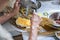 Elderly making Glutinous sticky rice dumplings.