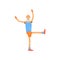 Elderly male with happy face expression doing gymnastics exercise. Bearded grandfather in sport clothes. Physical