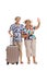 Elderly male tourist with suitcase and elderly female tourist wa