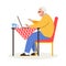 Elderly man adapting to new technologies, flat vector illustration isolated.