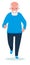 An elderly man engaged in running. Grandfather leads a healthy lifestyle, plays sports. Healthy lifestyle. Flat cartoon