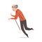 Elderly Man Falling Down on the Floor, Retired Person Falling with Walking Cane, Accident, Pain or Injury Cartoon Style