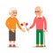 Elderly man giving flowers to woman. Grandpa giving bouquet of flowers to an elderly woman. Pensioner gives lady roses.