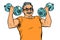 Elderly man lifts dumbbells, fitness sport