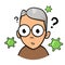 Elderly man looking confused with viruses flying around him. Coronavirus prevention, world quarantine. Cartoon design icon.