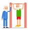 Elderly man pulls up exercising. One senior doing pull-ups, another man stands beside and controls exercises. Physical