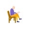 An elderly man reads a book, flat vector illustration.