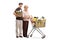 Elderly man with shopping bag and woman with shopping cart