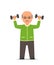 Elderly man in a sports suit trains with dumbbells. Active and healthy lifestyle old people.