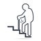 Elderly Man with stick and injury of the knee icon lines style. People injury sign