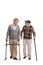 Elderly man with walker and another man with cane walking