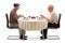 Elderly man and woman having a salad and wine at a table