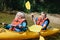 Elderly marriage rowing in the kayak