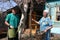 Elderly married couple at the cottage home in russia