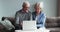 Elderly married couple talking at laptop at home