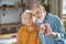 Elderly married good-looking couple demonstrating healthy lifestyle