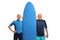 Elderly men with a surfboard