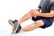 Elderly men or women or young people have knee, ankle, joint pain, arthritis, and tendon problems. exercise-induced muscle pain