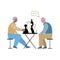 Elderly mens playing chess. Seniors are concentrated on game, think about srtategy. Compelling leisure. Concept vector