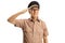 Elderly military officer saluting