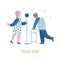 Elderly music lovers started band. Senior lady and man enjoy song in their music club. Concept vector illustration for