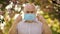 Elderly and other risk groups. Wear mask. Pandemic concept. Limit risk infection spreading. Senior man wearing face mask