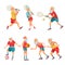 Elderly pensioners engaged in sports. Vector illustration.