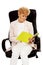 Elderly pensive focused business woman reading notes