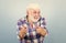 Elderly people. Bearded man with white hair wear checkered shirt. Beard and facial hair care. Barbershop hairdresser