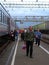 Elderly people selling vegetables at russian trainstation