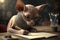 Elderly poet cat writing a poem for his blog. Generative AI