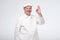 Elderly professional chef man showing ok gesture