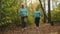 Elderly senior women practicing Nordic walking in nature