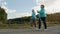 Elderly senior women practicing Nordic walking outdoors