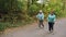 Elderly senior women practicing Nordic walking outdoors