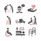 Elderly services icons set. Care Help and Accessibility. Disabled People. Vector illustration.