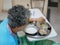 Elderly sick woman eating patient food provided by a hospital