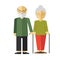 Elderly Standing Couple with Sticks on White.