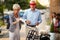 Elderly woman buying new bicycle for surprise