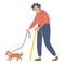 Elderly woman with a cane on a walk with her beloved dog. Happy old lady with her favorite pet. Healthy lifestyle and active