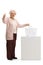 Elderly woman casting a vote in a ballot box and showing thumbs up