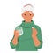 Elderly Woman Clasping Pill With A Poised Hand, A Water Glass Awaiting. Moments Of Daily Ritual, Vector Illustration