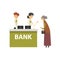 Elderly Woman Consulting at Manager, Bank Office Reception Service Meeting Client Vector Illustration