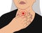 Elderly woman difficulty swallowing, dysphagia, unhealth, illustration on white background