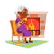 Elderly Woman Drinking Tea In Living Room Vector