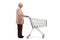 Elderly woman with an empty shopping cart