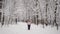 Elderly woman is engaged in a new type of sports walking in winter snow-covered wood. Active pensioner in Nordic , s