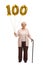 Elderly woman with a golden number hundred balloon and a cane